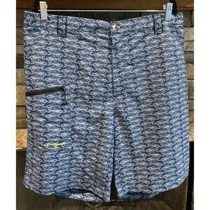 Men’s TRUE FLIES Blue Fish Print Shell Creek Board Swim Shorts Size XL *A6